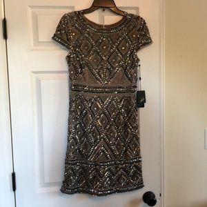 Adrianna Papell Beaded Cap Sleeve Mini Dress